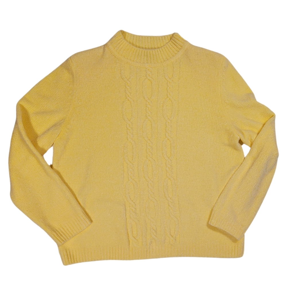 Alfred Dunner Butter Yellow Sweater Womens L Cozy Preppy Light Academia